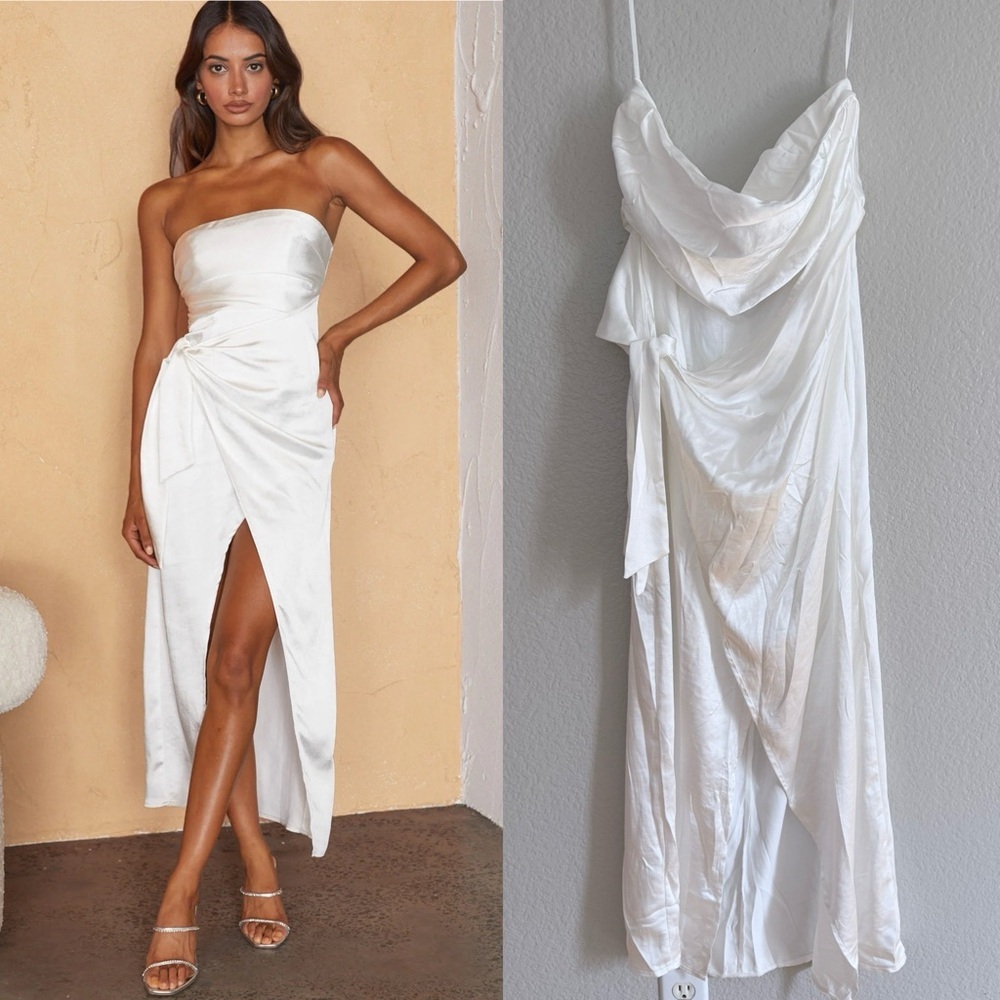 Selfie Leslie Gianna Strapless Waist Tie Midi Dress White